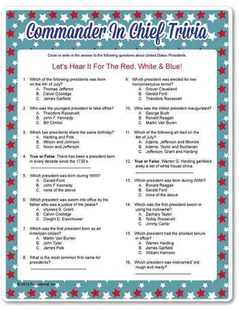 This fourth of july trivia is not only fun for history buffs, but makes a great game for patriotic parties! Best 4th of July Trivia Printable | Clifton Blog