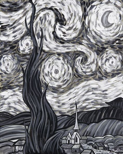 Starry Night In Black And White Art Adawn Art
