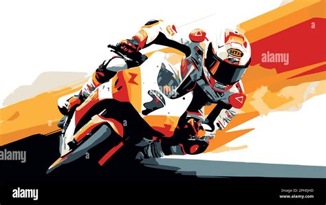 Moto Gp Vector Art Man On A Motorbike At High Speed Leaning In The