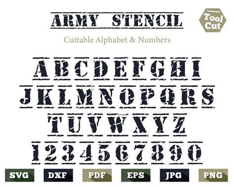 Stencil Font Svg Ttf Alphabet And Numbers Army Font Fonts For Cricut