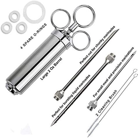 Meat Injector Syringe 2 Oz Marinade Flavor 304 Stainless Steel With