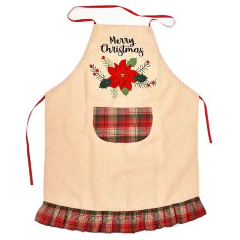 Christmas Apron Flower Embroidered Holiday Kitchen Apron For Christmas Dinner Party Walmart
