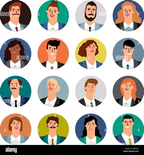 Cartoon Business Avatars Female And Male Professional Persons In Suits