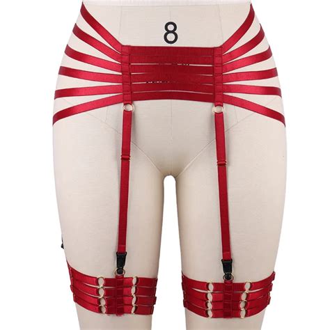 Wine Red Garter Belt Thigh High Waist Bondage Stocking Suspender Garter Belt Black Adjust