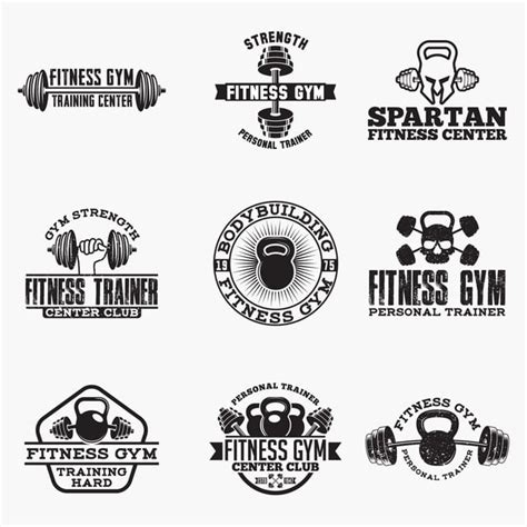 Fitness Gym Logos Badges 3 Badge Barbell Body Png And Vector With