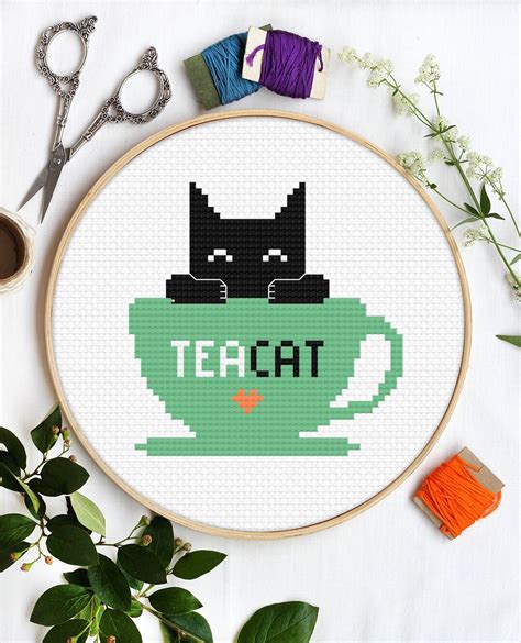Funny Cats Cross Stitch Pattern Set Of Pdf Kawaii Cute Modern Cross Stitch Tea Coffee
