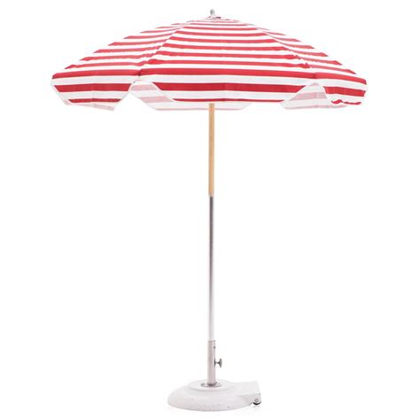 Red And White Striped Patio Umbrella With Base Gil And Roy Props