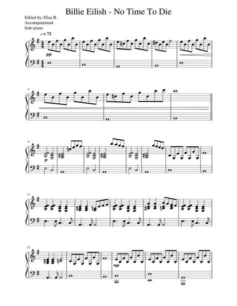 Billie Eilish No Time To Die Sheet Music For Piano Solo