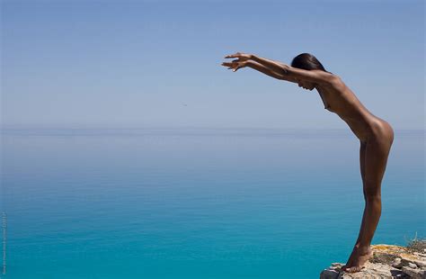 Nude Woman Taking A Dive In Majorca Spain By Rene De Haan