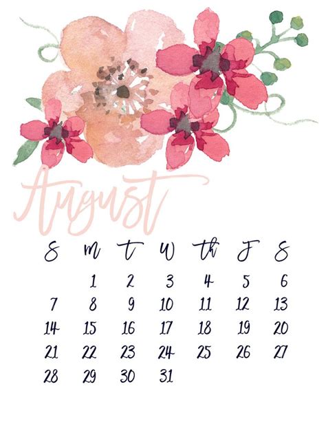 August 2016 Free Pretty Printable Calendar Marinobambinos Calender