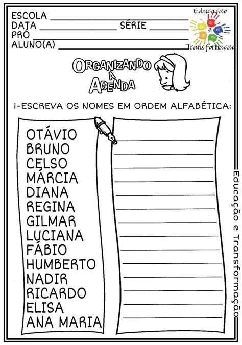 Ordem Alfabetica Atividade 3 Ano