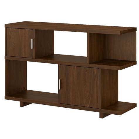 Avenue Large Geometric Etagere Bookcase With Doors In Modern Walnut