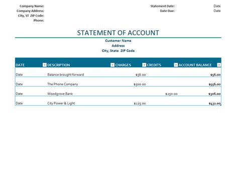 Ideal Sample Statement Of Account Excel Format Spider Chart Template