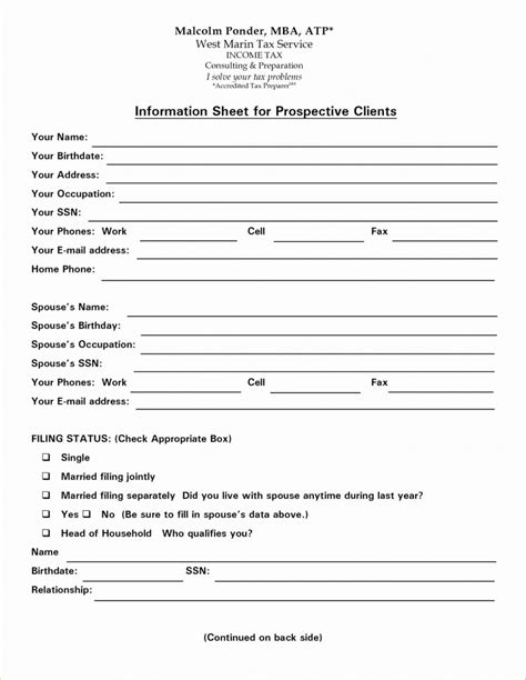 Printable New Client Form Template Home Staging Printable Forms Free