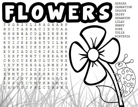 Printable Flower Word Search And Coloring Page