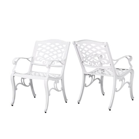 Gdf Studio Brody Outdoor White Cast Aluminum Arm Chair Set Of 2 White
