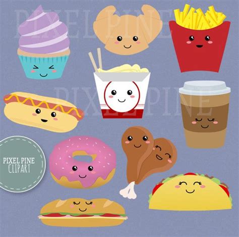 Kawaii Fast Food Clipart Set Cute Food Clipart 20 PNGs 5 Pastel
