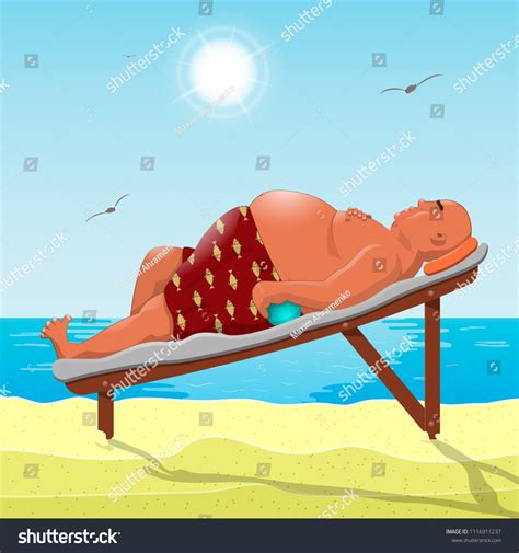 Funny Man Sunbathing On Beach Vector Stock Vector Royalty Free