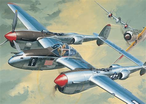 P 38j Lightning Marge Jack Leynnwood Revell Box Art Aviation Art
