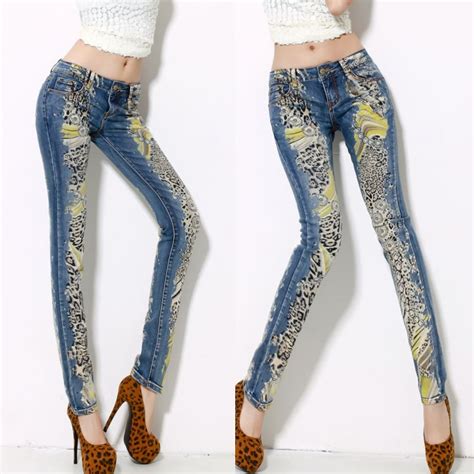 Autumn Summer Fashion Womens Leopard Printed Skinny Jeans Female Designer Print Low Waist