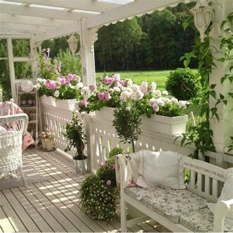 Shabby Chic Front Porch With Beautiful Flowers Porches