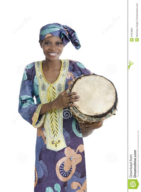Traditional African Woman With Djembe Drum Stock Image Image Of Smiling Woman 41873891