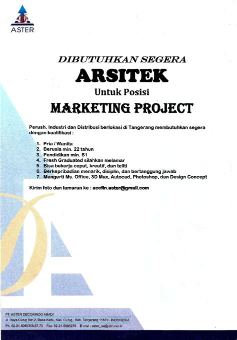 Lowongan kerja loker sales counter online 2020 wanita min sma smk pt. Lowongan Kerja PT. Aster Decorindo Abadi Tangerang - ACEC UMS