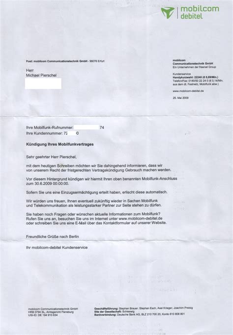 An diese anschrift kannst du deine kündigung per brief oder einschreiben schicken. mobilcom debitel Kündigung