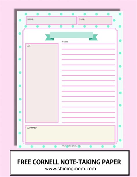 Never run out of note papers again! Cornell Note Taking Template Cute