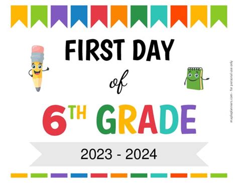 Printable First Day Of School Sign 6th Grade