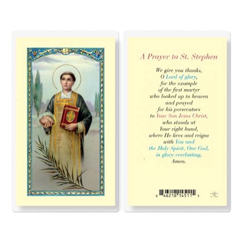 Prayer To Saint Stephen Laminated Prayer Card