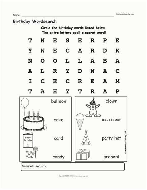 Birthday Wordsearch Enchanted Learning