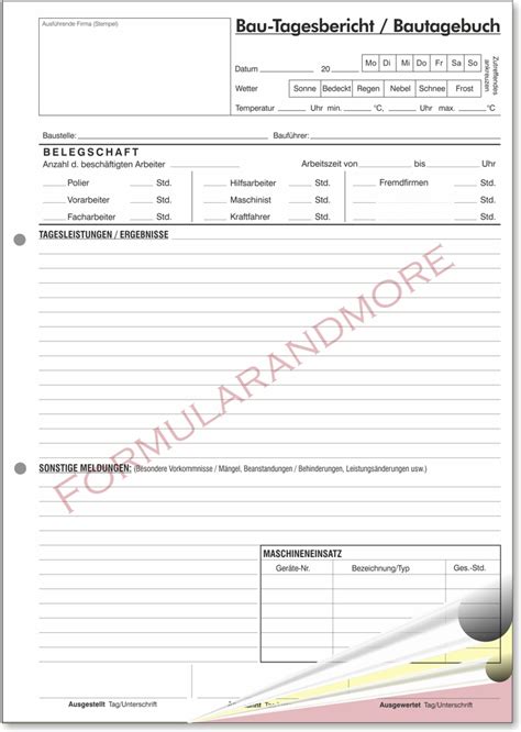 25 01 2015 arbeitsbericht im pdf format din a4h mit statischen leistungs positionen. DIN A4 BAUTAGEBUCH, Bau-Tagesbericht, 3x25 Blatt, selbstdurchschreibend NEU | eBay