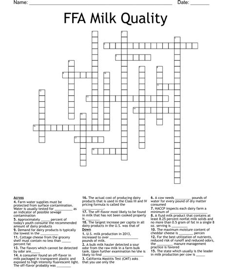 Ffa Milk Quality Crossword Wordmint