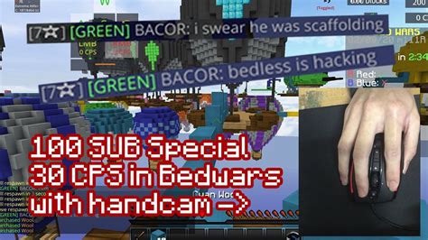 20 Cps With Handcam In Bedwars And Pvp 100 Sub Special Youtube