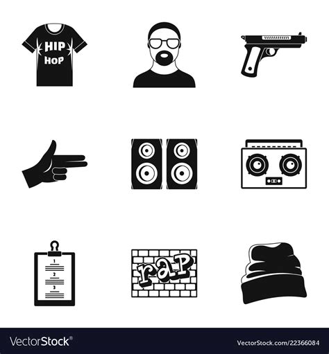 Hip Hop Icon Set Simple Style Royalty Free Vector Image