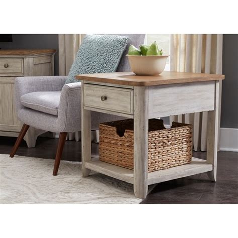 Shop Farmhouse Reimagined Antique White End Table With Basket Free