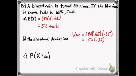 Expected Value And Variance Of Binomial Distribution Youtube