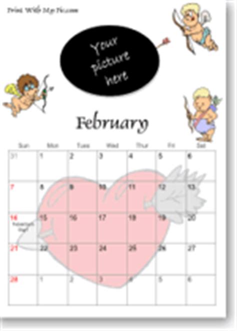 Print a Valentine's Day calendar, love, or February ...