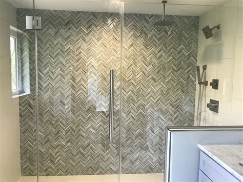 Mosaic tile shower wall mosaic tile ceramic hot sale ice crackle deco mosaic fan shaped fish scale tile green ceramic for kitchen backsplash shower wall accent project. Master custom tiled shower accent wall in a glass chevron ...