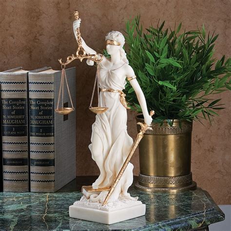 White Themis Greek Goddess Blind Justice Bonded Marble Statue Sculpture