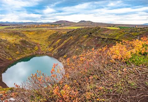 Volcanic Crater Kerid With Blue Lake Inside Iceland Tourist Attraction