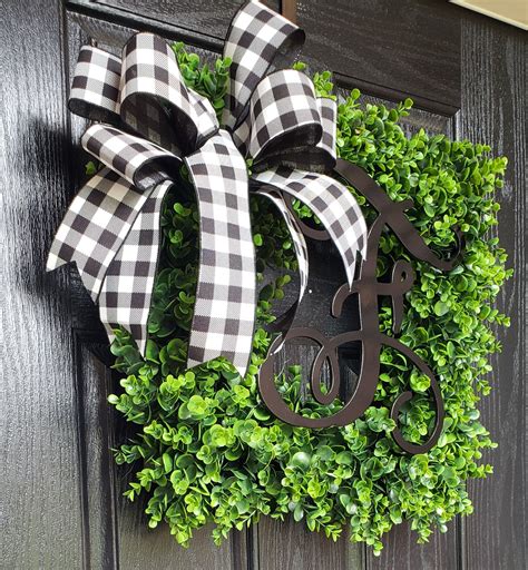 Boxwood Wreath-Square Wreath-Artificial Boxwood Wreath-Monogram Wreath-Year Round Wreath-Front ...