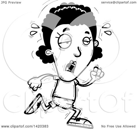 Clipart Of A Cartoon Black And White Lineart Doodled Exhausted Black