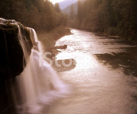 Waterfall Flowing Into The Lewis River Stock Photo Royalty Free