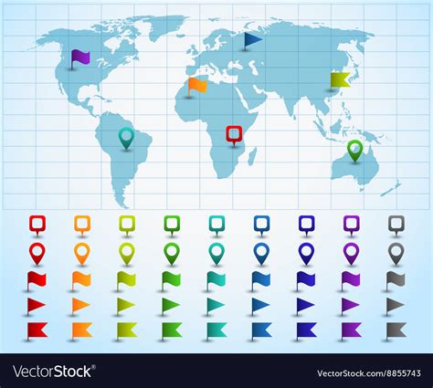 Map Pointers On World Map Royalty Free Vector Image