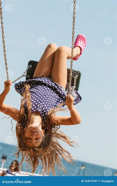 Playful Crazy Girl On Swing Stock Image Image Of Adorable Happy