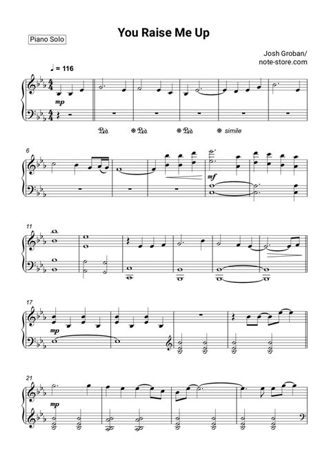 Josh Groban You Raise Me Up Sheet Music For Piano Download Piano Solo Sku Pso At
