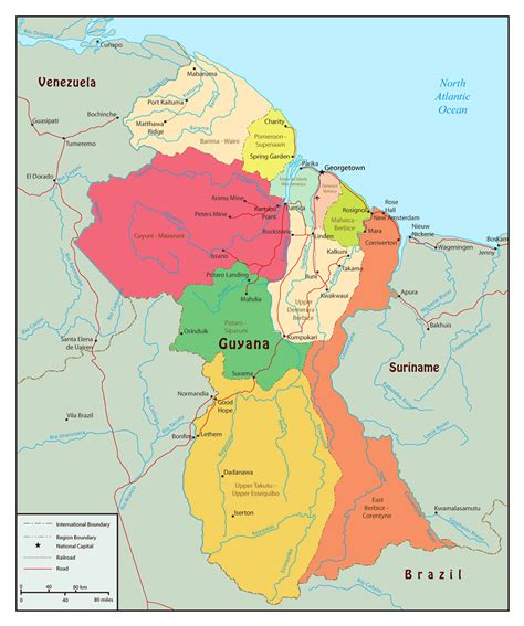 Grande Mapa Político Y Administrativo De Guyana Con Carreteras Y