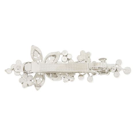 Silver Imitation Crystal And Pearl Flower Barrette Claires Us